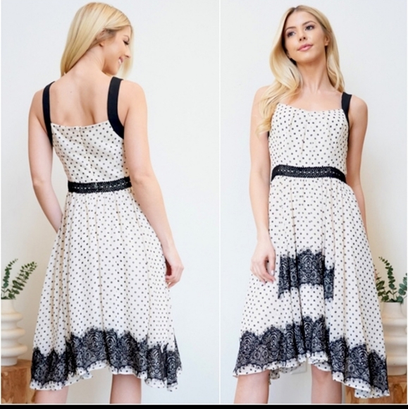 Ivory with black lace, polka dot. Vintage looking, for summer sundress - Picture 3 of 6